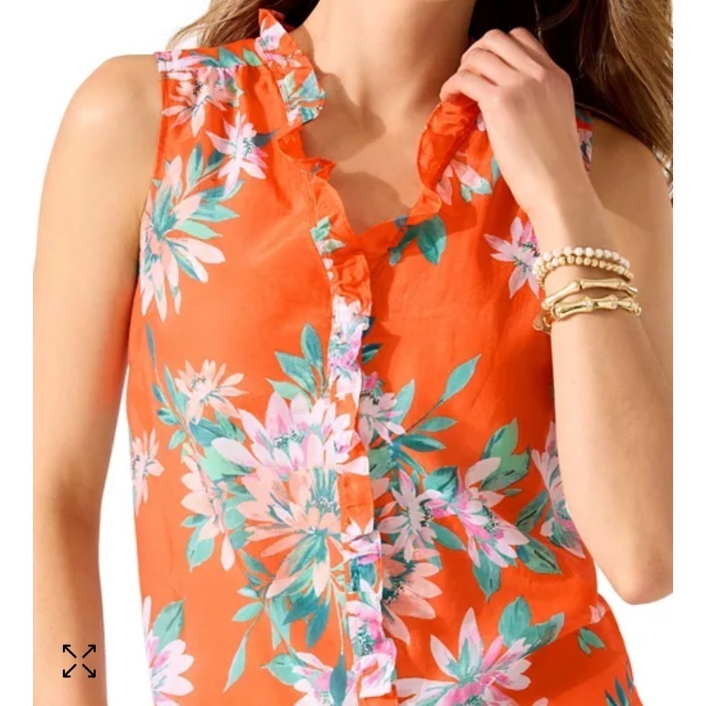 Tommy Bahama Joyful Bloom Cotton & Silk Top Size M - Picture 3 of 14